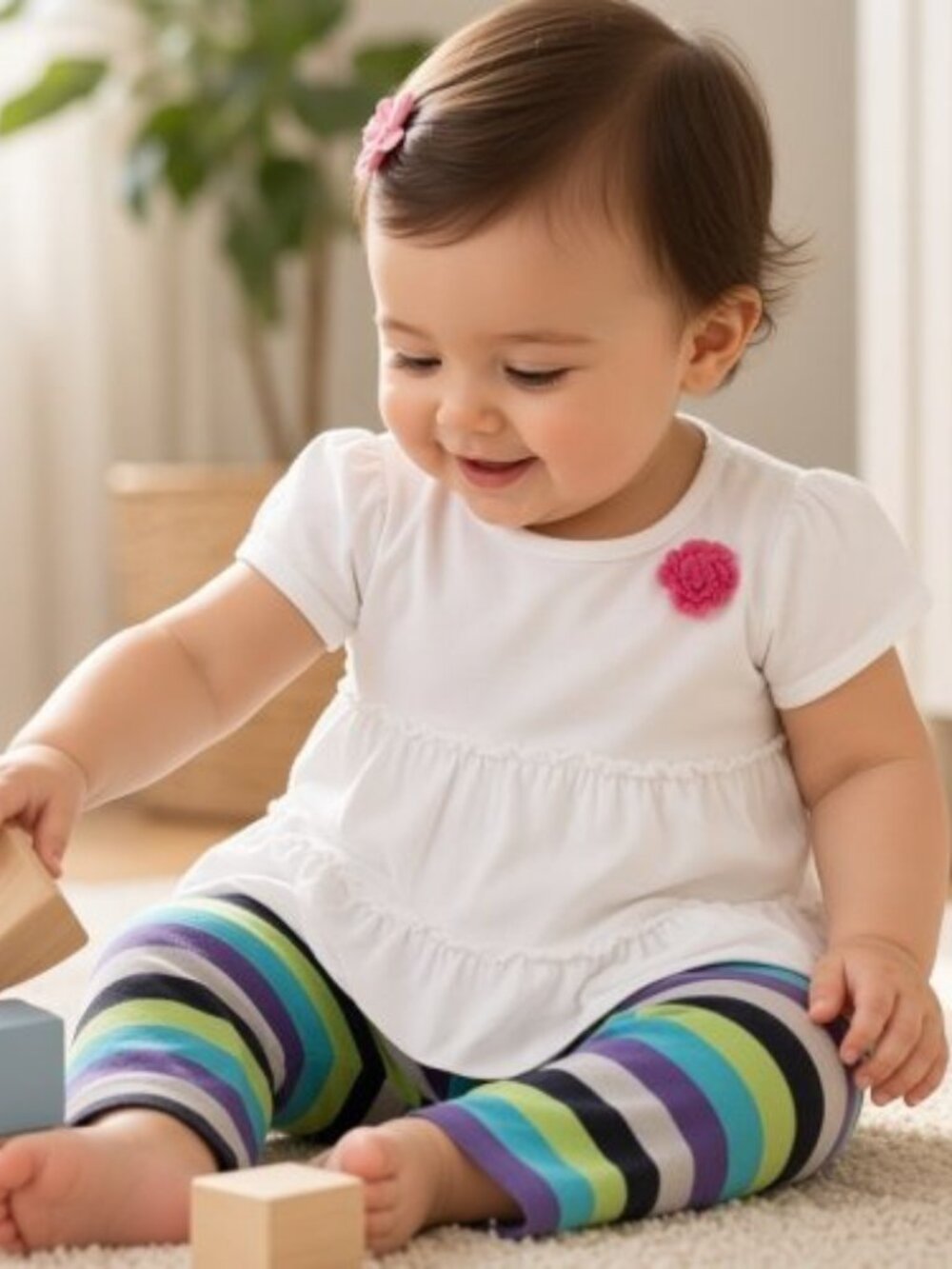JUMPING BEANS White Tunic Top Striped Pants Set Outfit Girls Size 12 months